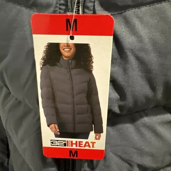 32 Degrees Heat Women's Winter Tech Blue Hooded Puffer Jacket Size M - Picture 10 of 10
